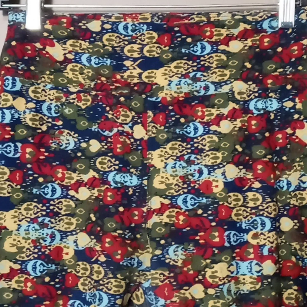 LuLaRoe Dark Blue w Bright Color Patterned Leggings One Size - Picture 3 of 5